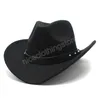Winterwolle Damen Herren Western Cowboyhut für Gentleman Jazz Cowgirl mit Leder Cloche Church Sombrero Caps