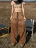Женские джинсы y2k brown vintage grunge хип -хоп джинсовый брюки женский уличный стиль уличного стиля.