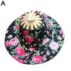 Chapéus de aba larga 1 pçs ventiladores de mão dobráveis boné de viagem verão feminino menina chapéu de sol dança de bambu pano floral