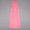 6fkn Basic Casual Dresses Casual Dresses Women Fashion Pink Long Bandage Dress Hollow Out Metal Loop Embillied Irregular Split Skirt Red Carpet Gown 2023summe 1TMQ