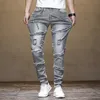 Men's Jeans Light Luxury Mens Slimfit Denim Pants Patchworks Decors Casual Street Fashion Sexy Moto Biker Pants; 230707