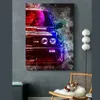 Граффити -гоночный автомобиль Canvas Painting Cool Boy Decor Decorative Posters and Prints Picture Art Art для домашнего декора игры в игровой комнате подарок для друга W06