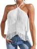 Damen Tanks Damen S Ärmelloses Quasten-Crop-Top mit Neckholder – Stilvolle einfarbige Partykleidung für lässige Sommerveranstaltungen