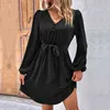 2023 Autumn/Winter Women's New Solid Color Long Sleeve school girl Dress