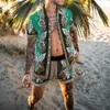 Träningsoveraller för män Summer Beach Mode Blomstertryck Tvådelade set för män Kortärmad skjorta Shorts Kostymer Hawaiian Casual Man Outfit S4XL 230707