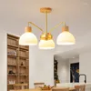 Lampade a sospensione Luce nordica Legno di lusso Stile giapponese Soggiorno Sala da pranzo Paralume in vetro paralume Camera da letto Lampadario Illuminazione semplice