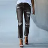 Jeans Femme Mode Taille Haute Confortable Maigre Solide Denim Déchiré