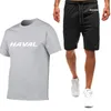 Mens Tracksuits Men Summer Fashion Haval Car Print Casual ONeck Cotton Sports Short SleevedSweatpants Solid Color Trendy Tee Set 230707