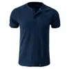 Camisetas Masculinas Camisas Masculinas com Gola Henley Decote em V Manga Curta Tops Respirável Cor Sólida Verão Casual Roupa Regata Streetwear