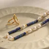 Choker ALLME Boho Marinblå natursten Lapis pärlhalsband 18K guldpläterade rostfritt stål Glas pärlhalsband Dam