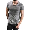 Men's Suits NO.2 A1169 Ripped T Shirt Slim Fit Muscle O-Neck Top Tee Fashion Summer Hole Casual Short Sleeve T-Shirt Men Clothes