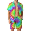 Heren Trainingspakken Tie Dye Heren Sets Vintage Print Casual Shorts Zomer Noviteit Vakantie Overhemd Set Korte mouw Bedrukt Oversized pak Cadeau-idee