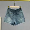 Women's Jeans Diamond-Embedded Denim Short Culotte Spring Summer High Waist Slimming Wide-Leg Pants 2023 Shorts