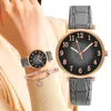 Wristwatches 2pcs Set Fashion Dresses For Women 2023 Brands Watches Luxury Digital Leaves Ladies Quartz Watch Black Leather Clock