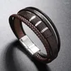 Charm Bracelets Vintage Leather Bracelet For Men Jóias Corda Tecida Fivela Magnética Presente