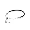 Moments Bracciale scorrevole in pelle nera per Pandora Bracciali con nappe in argento sterling 925 Gioielli firmati Bracciale regalo fidanzata con scatola originale per donne ragazze