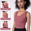 Active Shirts 2023 V Neck Tops Pour Femmes Courir Gilet Avec Pad Yoga Crop Top Gym Sport Sans Manches Femme T-shirt Fitness Soins De La Peau Blusas