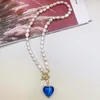 Anhänger Halsketten Minar Zierliche Ovale Süßwasser Perle Perlen Halsband Für Frauen Blau Grün Rot Glas Liebe Herz Hochzeit Schmuck