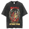 Camisas masculinas vintage lavadas Attack on Itan Anime Shirt Harajuku Oversize Ee Cotton Moda Streetwear Unisex Top EMI2