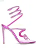 Sandals Crystal Twine Rosy Red Stiletto Thin High Heel Open Toe Clear PVC Fashion 2023 Summer Dress Shoes