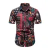 Herren-Freizeithemden, Designer-Hemd, Sommer-Strand-Stil, hawaiianischer Baumwoll-Leinen-Druck, Revers, kurze Streetwear, Camisas