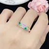 女性ジュエリー甘い結婚指輪シミュレーションカラフルなトルマリンジルコンダイヤモンドホワイトゴールドプラチナオープニングリングガールフレンドパーティー誕生日ギフト調節可能な