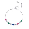 Braccialetti di collegamento BeaQueen CZ Colorful Fashion Women Party Jewelry Bracciale scorrevole regolabile a forma di corona unica con rosa rossa verde pietra B248