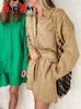 Zweiteilige Damenhose, Damen-Sommeranzug, Hemd und Shorts, Langarm-Oberteil, übergroßes zweiteiliges Set, lockerer Baumwoll-Leinen-Anzug für Damen-Outfits 230707
