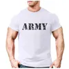 Cardigans 2021 Fashion Army Letter Printed Tshirt Men's Casual Solid Color Exercise Sportswear Tshirt Trendy Male Retro T Shirt