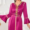 Abbigliamento etnico Satin Diamonds Abaya Women Dubai Evening Party Dress Musulmano Ramadan Eid Jalabiya Flare Sleeve Kaftan Islam Caftan Robe