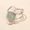 10mm Natural Green Aventurine Agate Stainless Steel Open Rings Women Boho Retro Adjustable Reiki Healing Crystal Jewelry