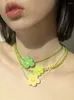 Pendant Necklaces Trendy Bohemia Colorful Beads Chain Acrylic Flower Choker Green Series For Women Girls Cute Jewelry Gifts Ins