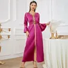 Abbigliamento etnico Satin Diamonds Abaya Women Dubai Evening Party Dress Musulmano Ramadan Eid Jalabiya Flare Sleeve Kaftan Islam Caftan Robe