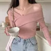 Suits Irregular Pullovers Women Slim Solid Elegant Sexy Korean Fashion Style Cute Long Sleeve Sweaters Haruku Y2k Clothes Pull Femme