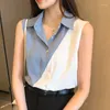 Women's Blouses Summer Women Hit Color Patchwork Chiffon 2023 Vintage Elegant Sleeveless Office Work Casual Shirt Tops Female