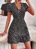 Urban Sexy Dresses Summer Vneck Geometric Dotted Floral Women Dress Ruffle Decoration Xtype Country Casual Style 230707