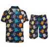Men's Tracksuits Cartoon Elephant Men Sets Colorful Animal Print Casual Shirt Set Cool Vacation Shorts Summer Suit Two-piece Clothing Large
