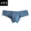 Slip 4 pièces été taille basse hommes slips sous-vêtements mâle séchage rapide Modal Sexy hommes doux Sissy hommes Bikini U convexe 9 couleurs