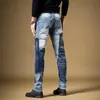 herenjeans licht luxe heren street fashion kleur contrast patchwork krassen punk stijl denim broek trendy casual broek; 230707