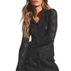 Chemisiers pour femmes Chemises en dentelle Y2k Top Fashion Femmes Sheer See Through évasé à manches longues Chemise boutonnée Noir Streetwear Vêtements esthétiques