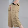 Men's Shorts Summer Casual Long Length Cargo Men Cotton Multi Pocket Baggy Breeches Tactical Military Army Cropped Trousers