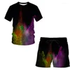 Träningsoveraller herr Summer Splash Tie Dyeing 3D Shorts Sets Kortärmad T-shirt 2023 Man Sport Träningsoverall Set Kläder 2 delar