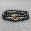 Strand 2st Herrarmband Naturlig Lavasten Månsten Tibetansk Buddha Träpärlor Armband För Par Smycken Tobilleras