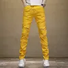 Men's Jeans Light Luxury Mens Slimfit Denim Pants Patchworks Decors Casual Street Fashion Sexy Moto Biker Pants; 230707