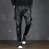 Men's Pants Idopy Men's Street Faux Leather Joggers Harem Hip Hop Ankle Cuffed Elastic Waist Drawstring PU Joggings Trousers For Male 230707