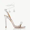 Summer Luxury Aquazzura Disco Dancer Sandals Shoes Women Lady Pumps Party Dress Wedding Sparking Crystal Balls Wrap-tie Ankle Gladiator Sandalias EU35-43