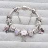 Perle di vetro di Murano in argento sterling 925 Rosa Cinque petali di fiori Perline di fascino europeo Fiore di farfalla Ciondola si adatta alla collana di bracciali con ciondoli Pandora