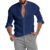 Chemises habillées pour hommes couleur unie lin chemise à manches longues bouton tendance grande taille col montant décontracté coton hauts 5XL 230707