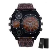 Wristwatches Oulm Unique Shape Outdoor Men's Quartz Leather Band Dual Time Zone Watch Relogios Masculinos De Luxo Original