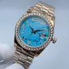 Kvinnors automatiska mekaniska klockdatum Roman Diamond Face 36mm Diamond Bezel rostfritt stål fällbart spänne Kvinnors julklappsklocka